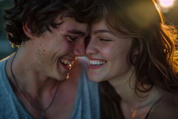 Poster - Two people smiling at each other, happy moment