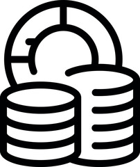 Sticker - Line art style icon of data analysis showing increasing business profits with pie chart