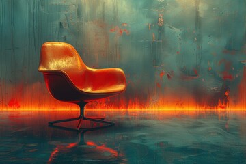 Canvas Print - Orange Chair in A Sunset Glow. Generative AI