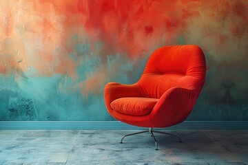 Canvas Print - Red Chair Against Teal Wall. Generative AI