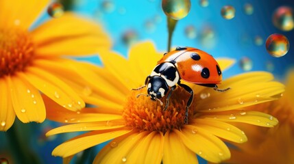 Sticker - A cute ladybug sitting on top of a yellow flower