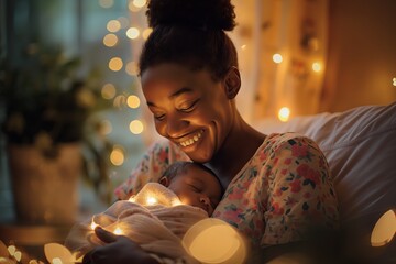 Portrait of a beautiful young African woman holding her newborn baby.