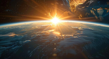 Wall Mural - the earth terminator line during dawn, casting a gentle glow over its surface against the dark expan