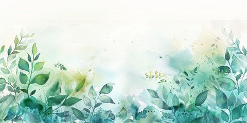 Wall Mural - whimical greenary watercolor, vibrant, white background 