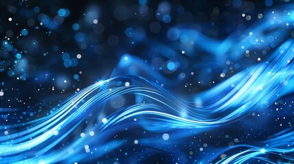 Flowing blue light waves with shimmers on a dark background, creating an air of dynamic and futuristic beauty.