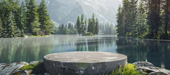 Wall Mural - A Tranquil Lake Scene With A Stone Platform