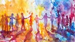 © Jafree - Watercolor painting of diverse people holding hands, Concept of unity, community, friendship