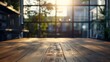 © Berkah - Wooden table on blur window glass wall in office room.