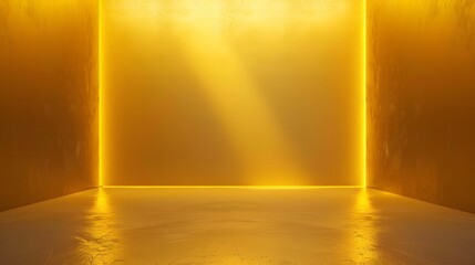Wall Mural - Golden luxury yellow studio background empty wall template with bright light room interior background can use for your products display. 