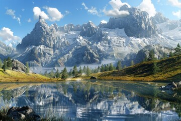 Wall Mural - stunning water reflection, digital-art, Arnold, Panoramic perspective 