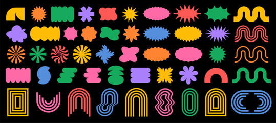Wall Mural - abstract futuristic geometric shapes, frame, textbox in trendy retro groovy, y2k style, vintage. col
