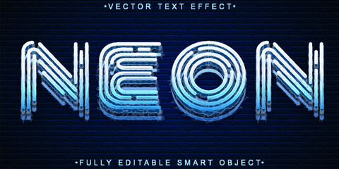 Wall Mural - Blue Shiny Neon Tube Vector Fully Editable Smart Object Text Effect