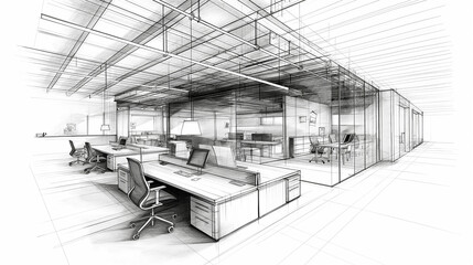 Poster - Architect sketching modern open space office design