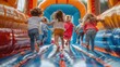 © Andrea - Children having fun playing jumping in a colorful bouncy castle or bounce house.  People lifestyle photo.