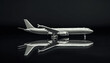 © Steven - A grey passenger airplane reflected on a glossy surface, dark background