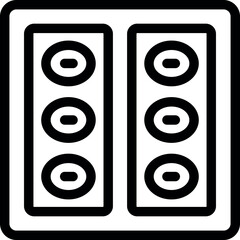 Sticker - Line drawing of an electrical panel showing the power supply with six sockets