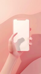 Wall Mural - 3D vector hand holding mobile phone isolated on purple background, Hand using smartphone with empty screen for mockup mobile pink concept. showcase 3d display minimal scene with device smartphone