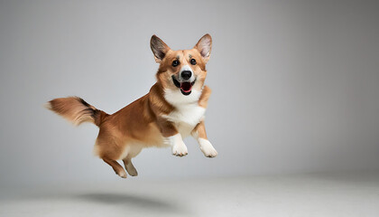 Poster - Leaping Corgi in Action