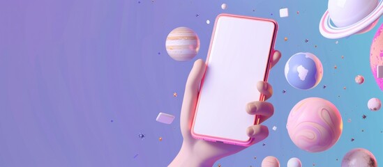 Wall Mural - Mobile Phone with 3D Planets