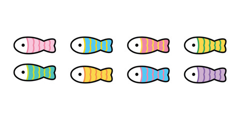 Poster - fish bone icon doodle cartoon character vector logo colorful tuna salmon striped shark dolphin ocean sea symbol clip art illustration design