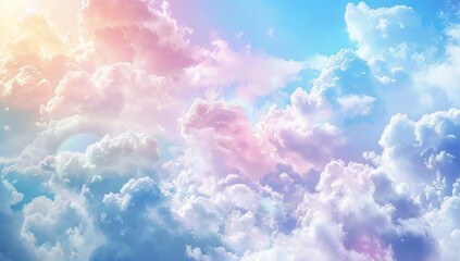 Wall Mural - Dreamy Pastel Sky with Fluffy Clouds