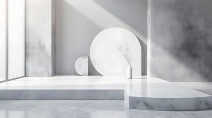 Abstract white and gray studio showcase wall and floor for background and product display. 