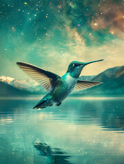 Wall Mural - Hummingbird Soaring Through Dreamy Sky