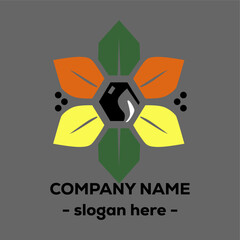 a logo for company called  company name  on a gray background.