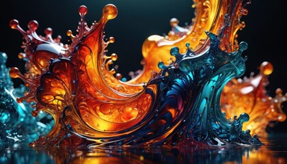 Wall Mural - Abstract Liquid Art Splash of Blue and Orange