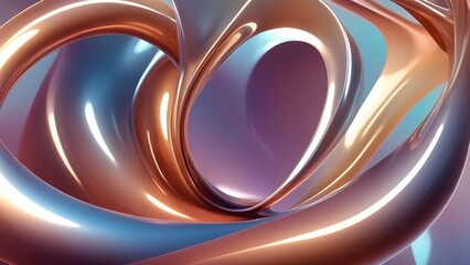 Abstract 3D rendering of intertwined metallic shapes with a glossy finish and a vibrant color scheme.