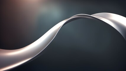 Elegant silver metal ribbon floating in a dark gradient background