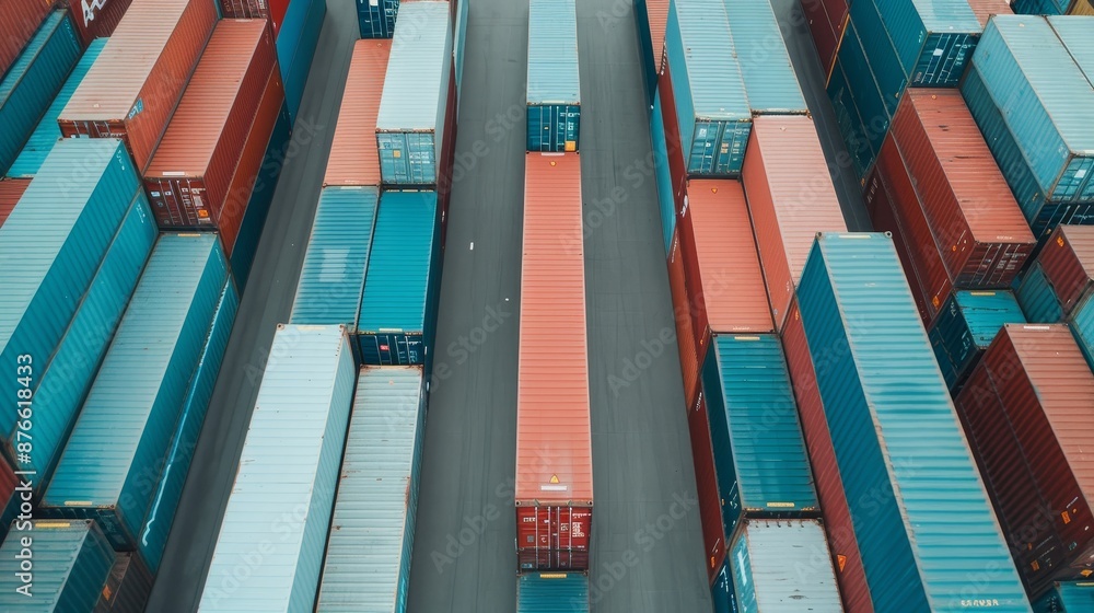 Massive warehouse near the harbor, cargo containers neatly stacked ...