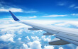 © Creative Laik - Airplane wing on blue sky background. 3d render illustration.