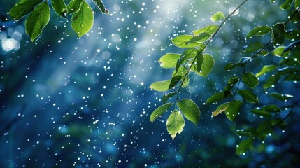 Poster - Rain Drops Falling Through Leaves