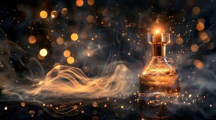 Sticker - Aromatic Elegance: Perfume Bottle with Smoke and Bokeh