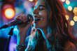 © kavinda - Joyful Woman Singing on Stage with Colorful Lights in a Vibrant Live Performance
