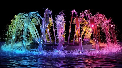 Canvas Print - Colorful Water Fountain at Night