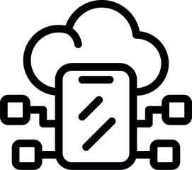 Wall Mural - this icon represents a smartphone connecting to multiple servers through a cloud based network