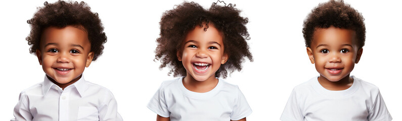 Wall Mural - Group of smiling little African American boys with Afro hair, isolated on transparent background