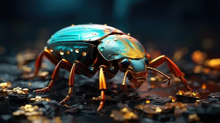 a close up of a brown beetle with a blue background