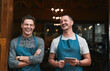 © Hira/peopleimages.com - Team, restaurant and men with tablet or online, professional and people for small business startup. Laughing, portrait and pride for success in career in hospitality service, growth and together.