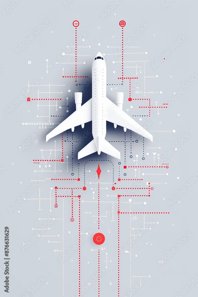Abstract image of an airplane with digital network connections ...