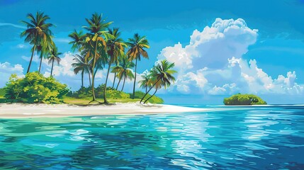 Sticker - Tropical Island Paradise with Coconut Trees and Azure Waters