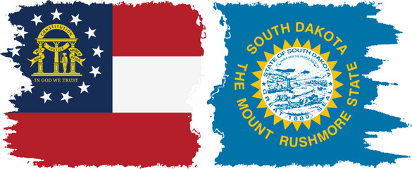 South Dakota and Georgia states grunge brush flags connection vector