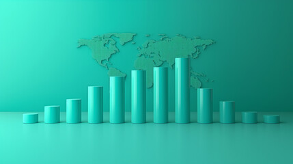 Leinwandbilder - Blue bar chart is growing on green background with world map