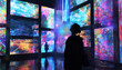 © Steven - Person standing in immersive digital art exhibit with vibrant colors abstract futuristic technology innovation modern