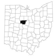 Sticker - Map of Marion County in Ohio state on white background. single County map highlighted by black colour on Ohio map. UNITED STATES, US