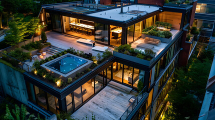 Wall Mural - Urban Oasis: Contemporary Penthouse with Rooftop Garden, City Skyline Views, and Private Jacuzzi