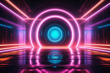 Wall Mural - neon circles and reflections form the number 8
