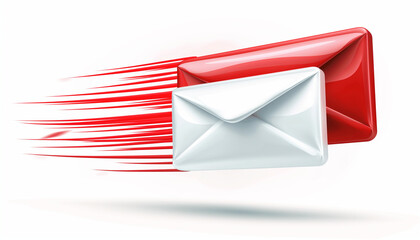 Red and white envelopes with motion trails, representing fast communication